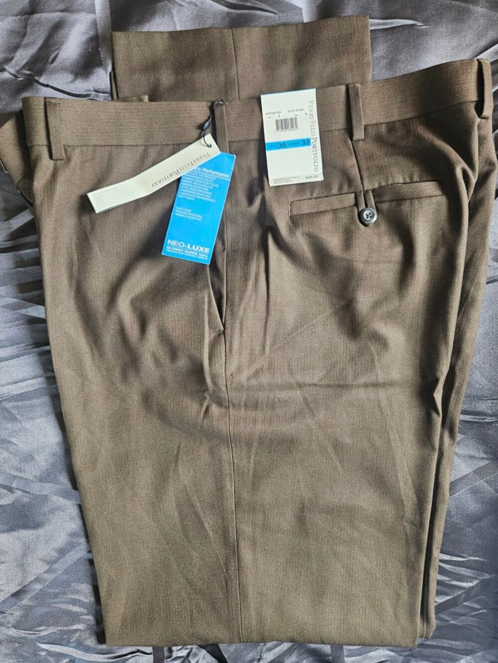 NWT Perry Ellis Portfolio Mens Dress Pants 36x32 Olive Taupe Herringbone